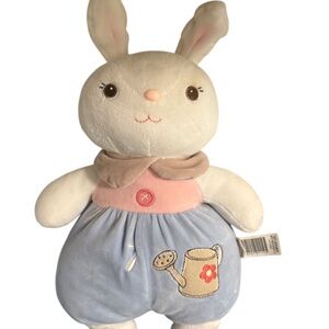 Metoo Plush Velour Bunny Rabbit 12” Watering Can Floral Embroidered Soft Lovey